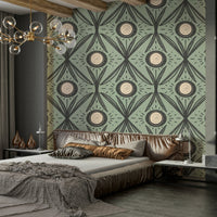 Charcoal background with sage green floral print
