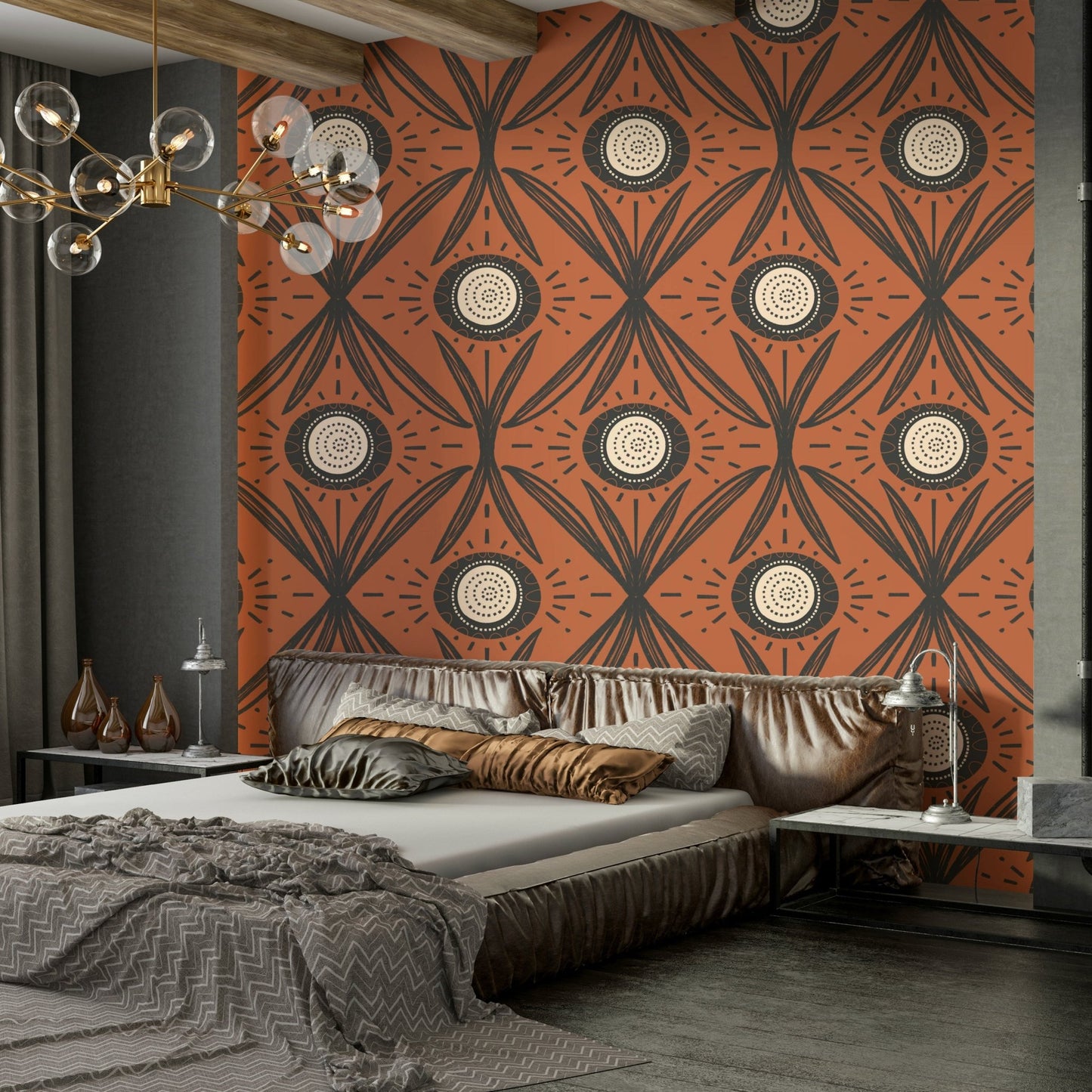 Folk-style floral pattern with vintage tones
