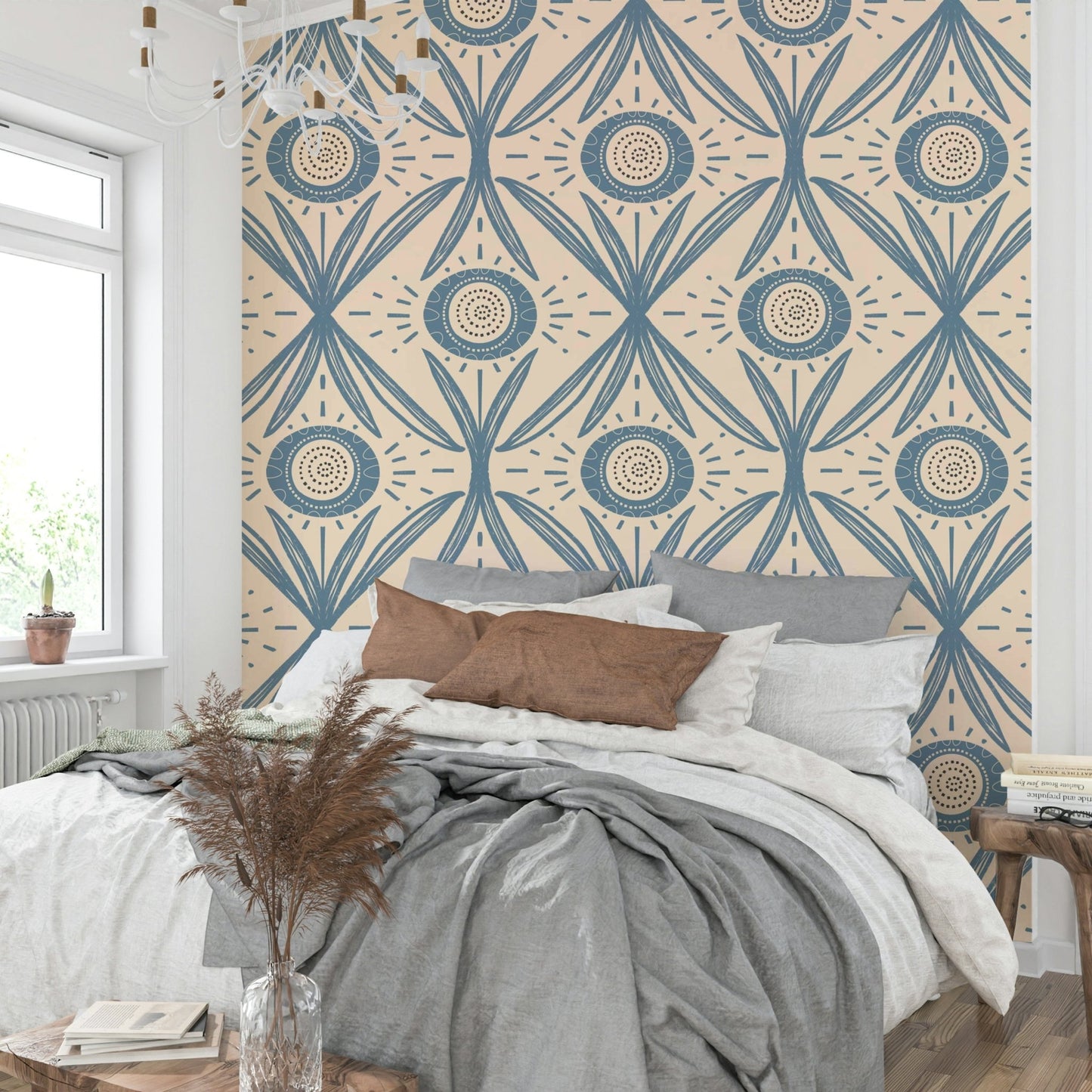 Folk Bloom Radiance Dusty Blue wallpaper design
