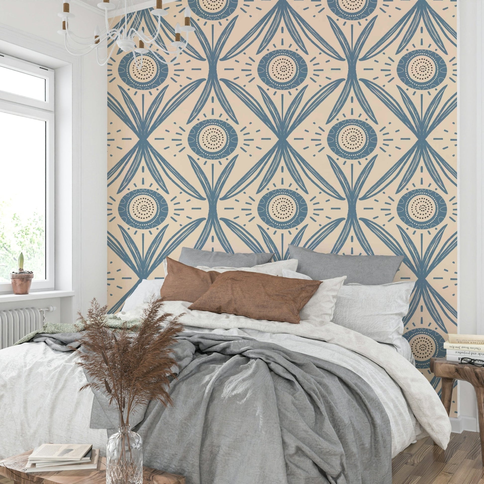 Folk Bloom Radiance Dusty Blue wallpaper design
