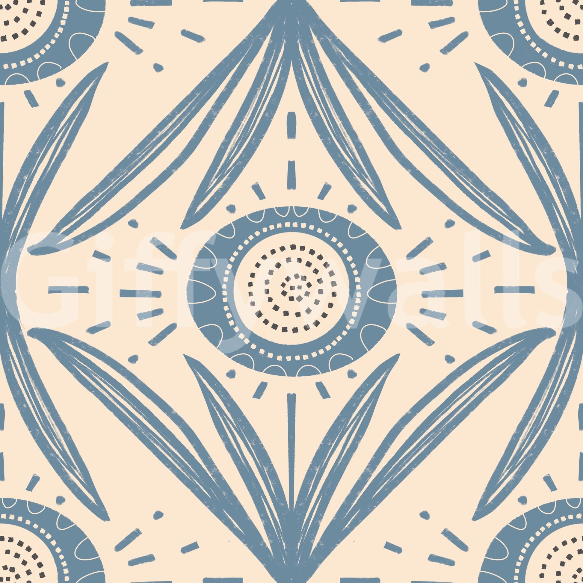 Soft blue folk blooms on cream background
