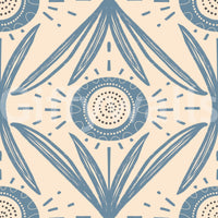 Soft blue folk blooms on cream background
