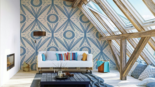 Folk-style flower pattern in muted tones
