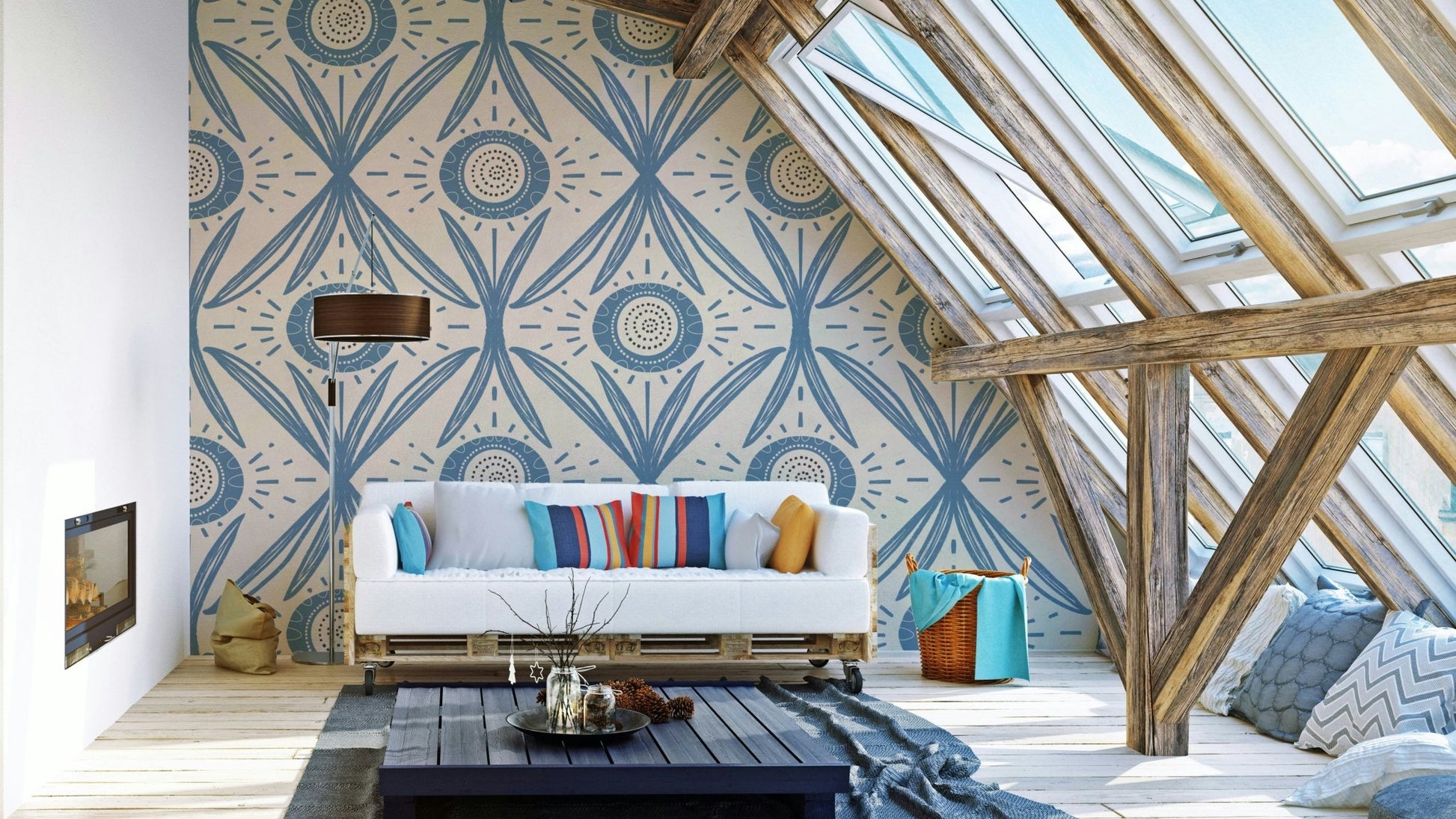 Folk-style flower pattern in muted tones
