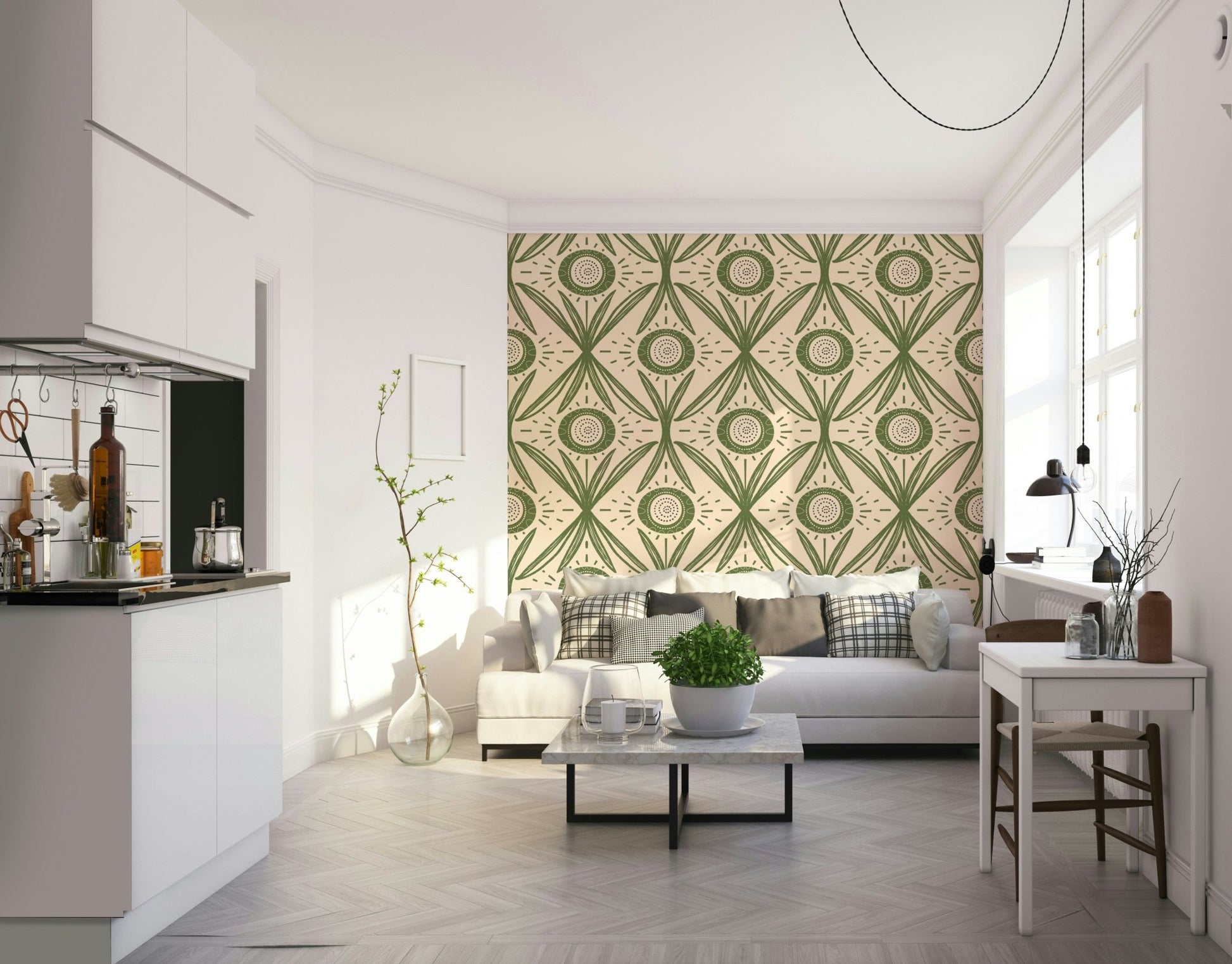Wallpaper with simple farmhouse floral style, GD2421