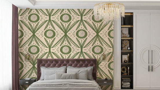 Botanical wall mural in olive green, GD2421