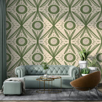 Green folk bloom pattern on neutral base, GD2421
