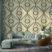 Green folk bloom pattern on neutral base
