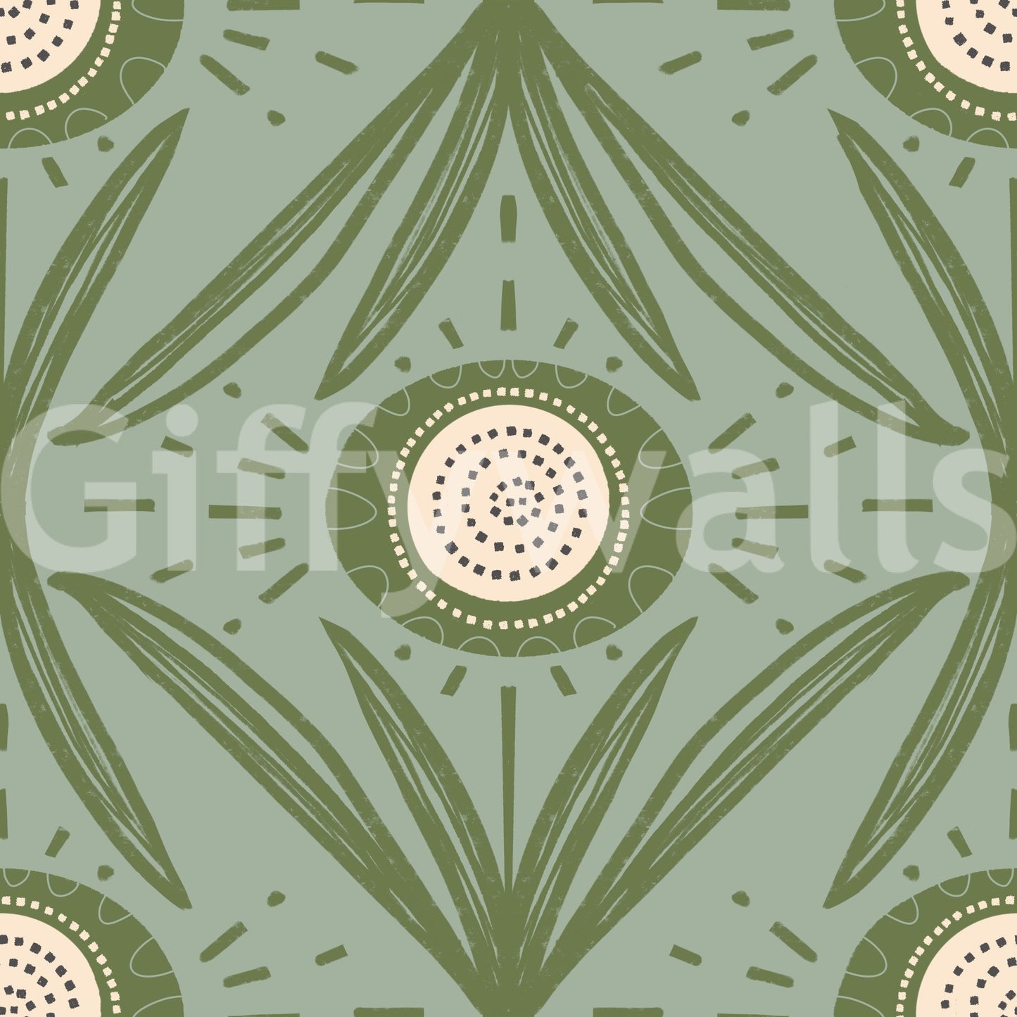 Olive green folk flowers in rustic design
