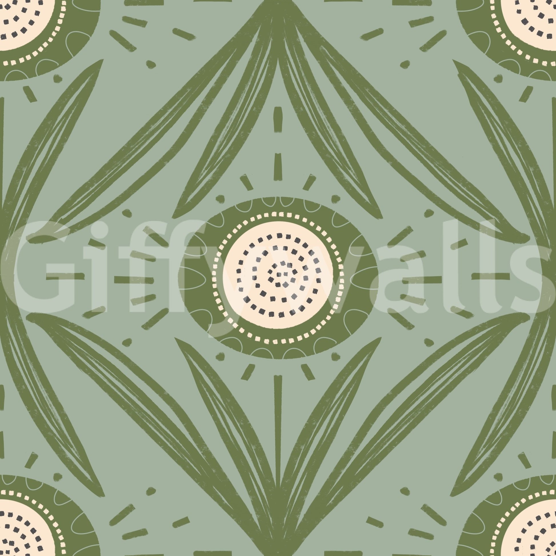 Olive green folk flowers in rustic design
