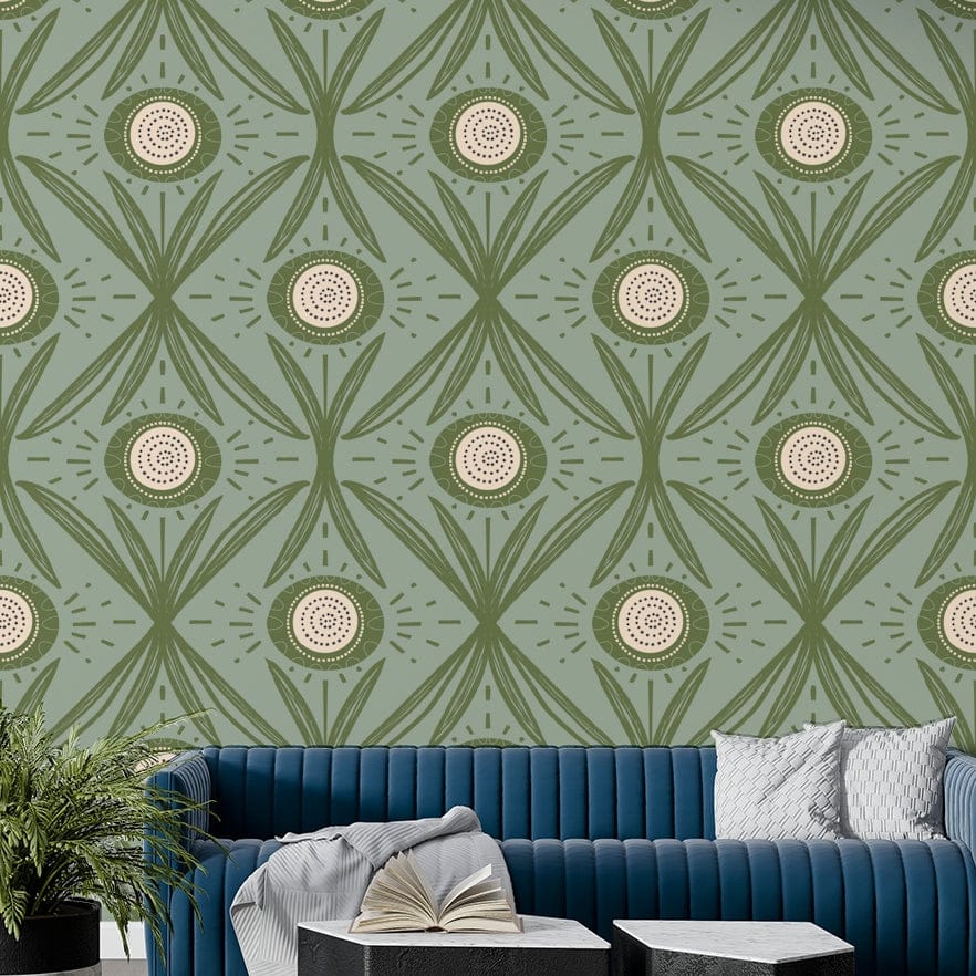 Soft green flower pattern for bedroom walls
