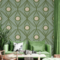 Wall mural with olive sage floral tones
