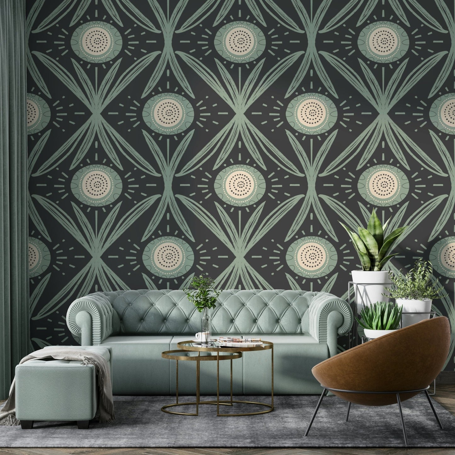 Traditional floral print on charcoal backdrop
