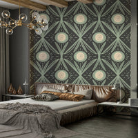 Charcoal background with sage floral pattern
