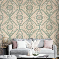 Peaceful sage and cream floral wallpaper
