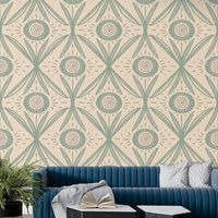 Delicate green floral design on cream base
