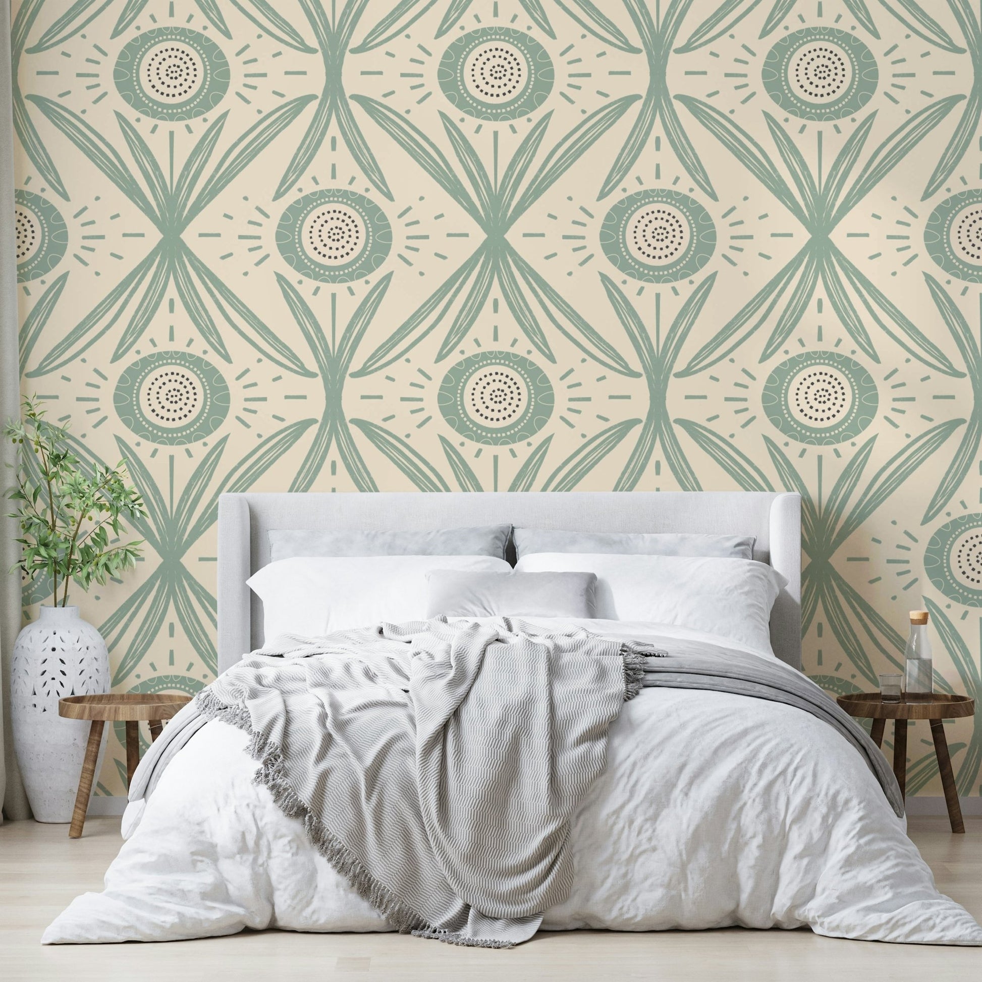 Soft folk flower pattern for bedroom walls
