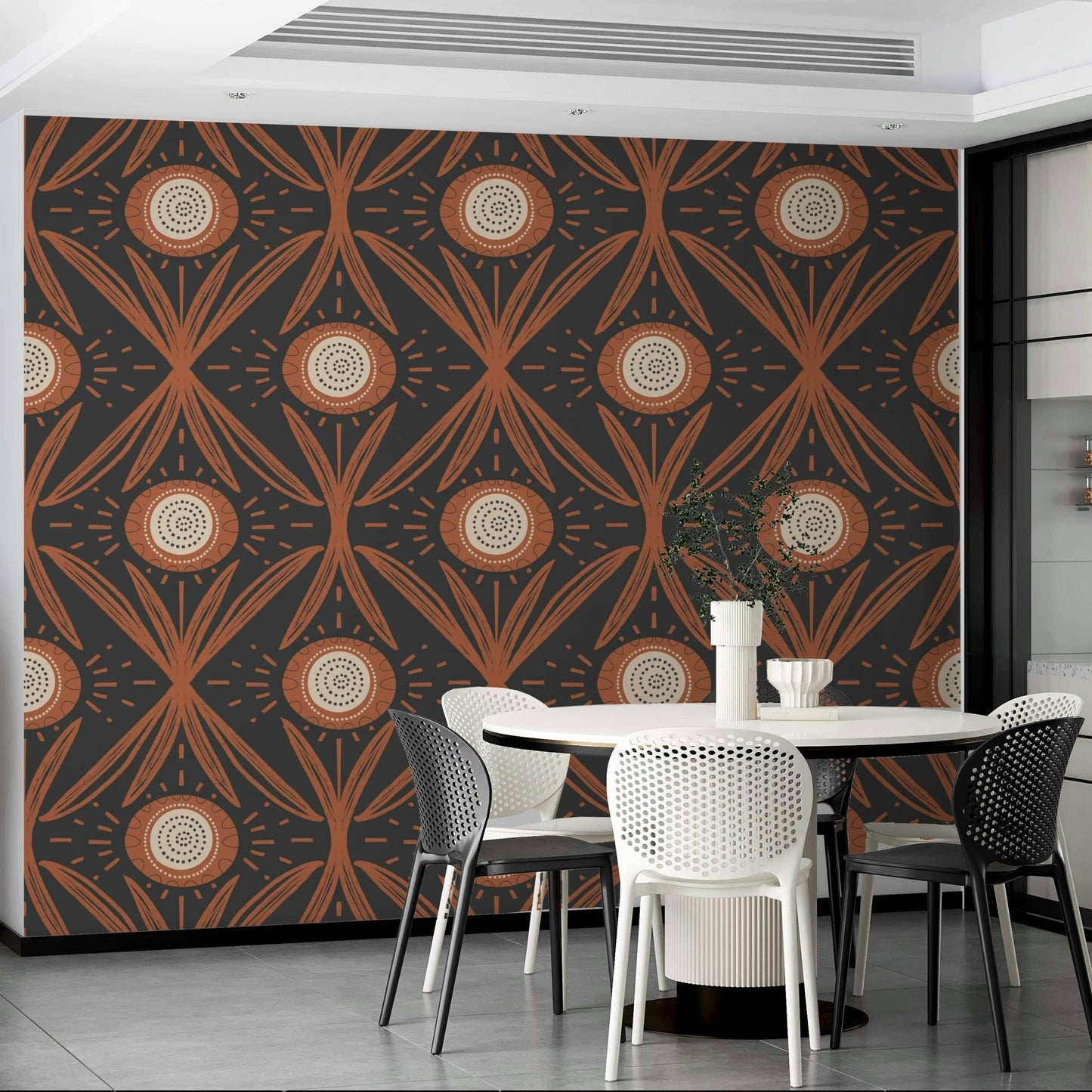 Vintage floral mural with modern structure
