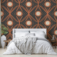 Terracotta floral print on dark charcoal base

