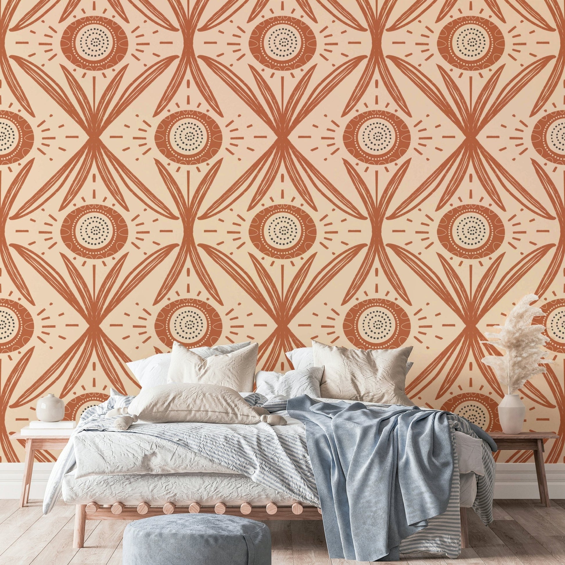 Warm tone flower wallpaper for bedroom or kitchen
