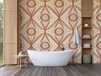 Retro cottage wall mural with folk motifs
