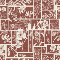 Hand-drawn floral forms give Folk Floral Tilework Wallpaper character