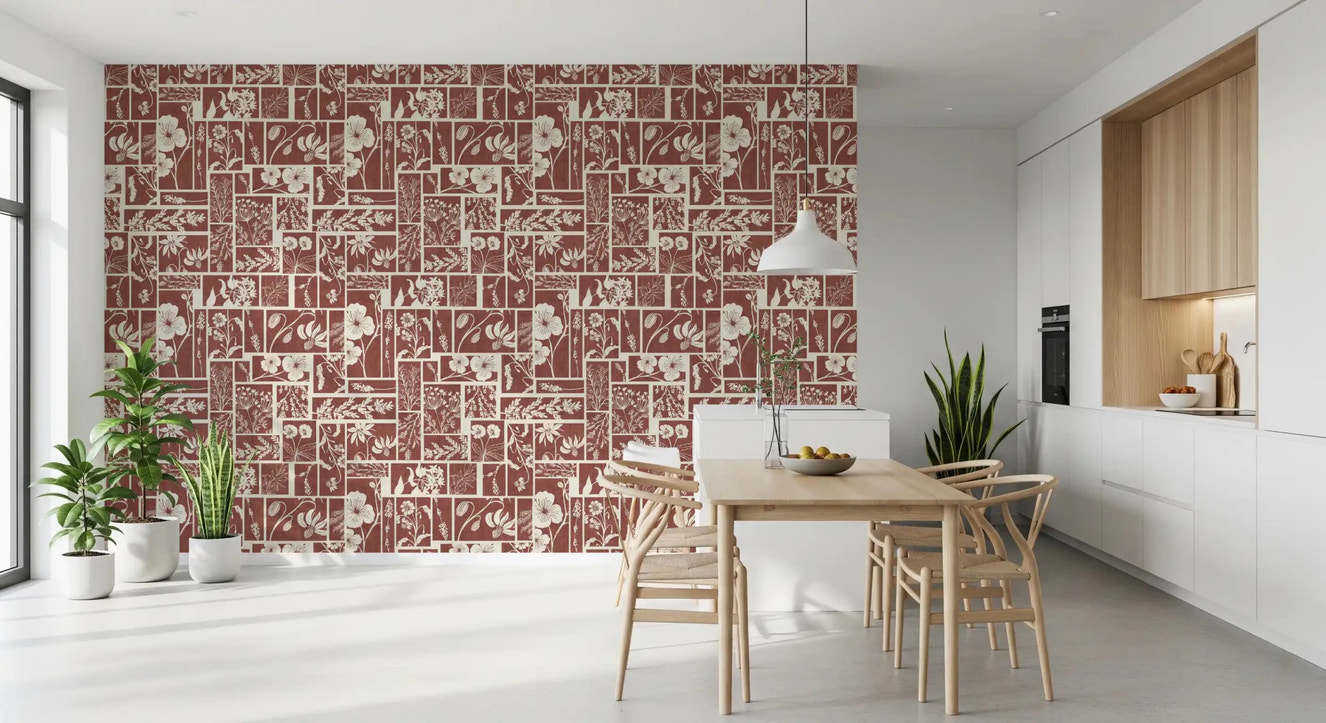 Folk Floral Tilework Wallpaper⁠