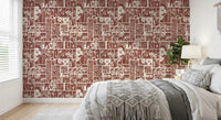 Panel-style botanicals shape the Tilework Wallpaper with folk charm