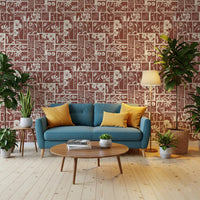 Office room with Folk Floral Wallpaper in a framed botanical layout