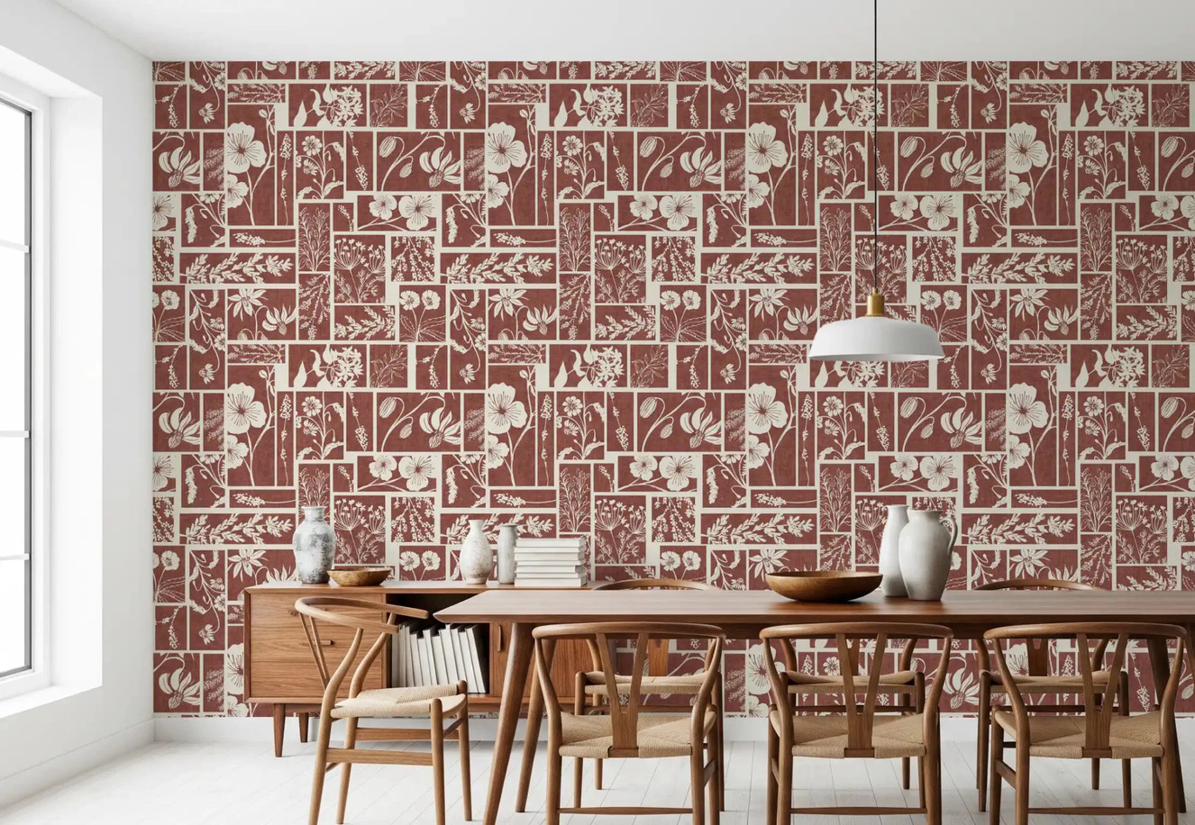 Folk Floral Tilework Wallpaper⁠
