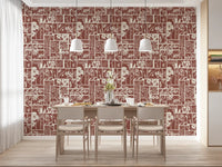 A warm terracotta base gives Folk Floral Wallpaper soft contrast