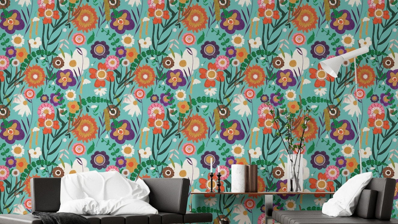 Artistic wallpaper showcasing folk flower designs
