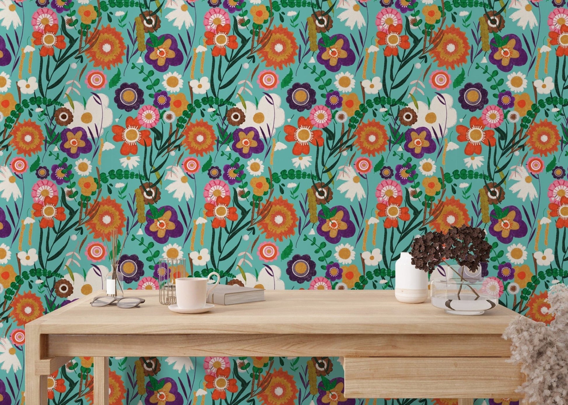 Handcrafted folk-style floral wallpaper for walls, SUSCT84