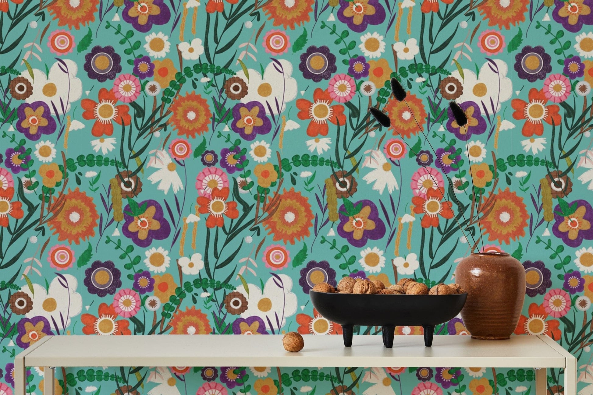 Nature-inspired wallpaper with folk patterns, SUSCT84