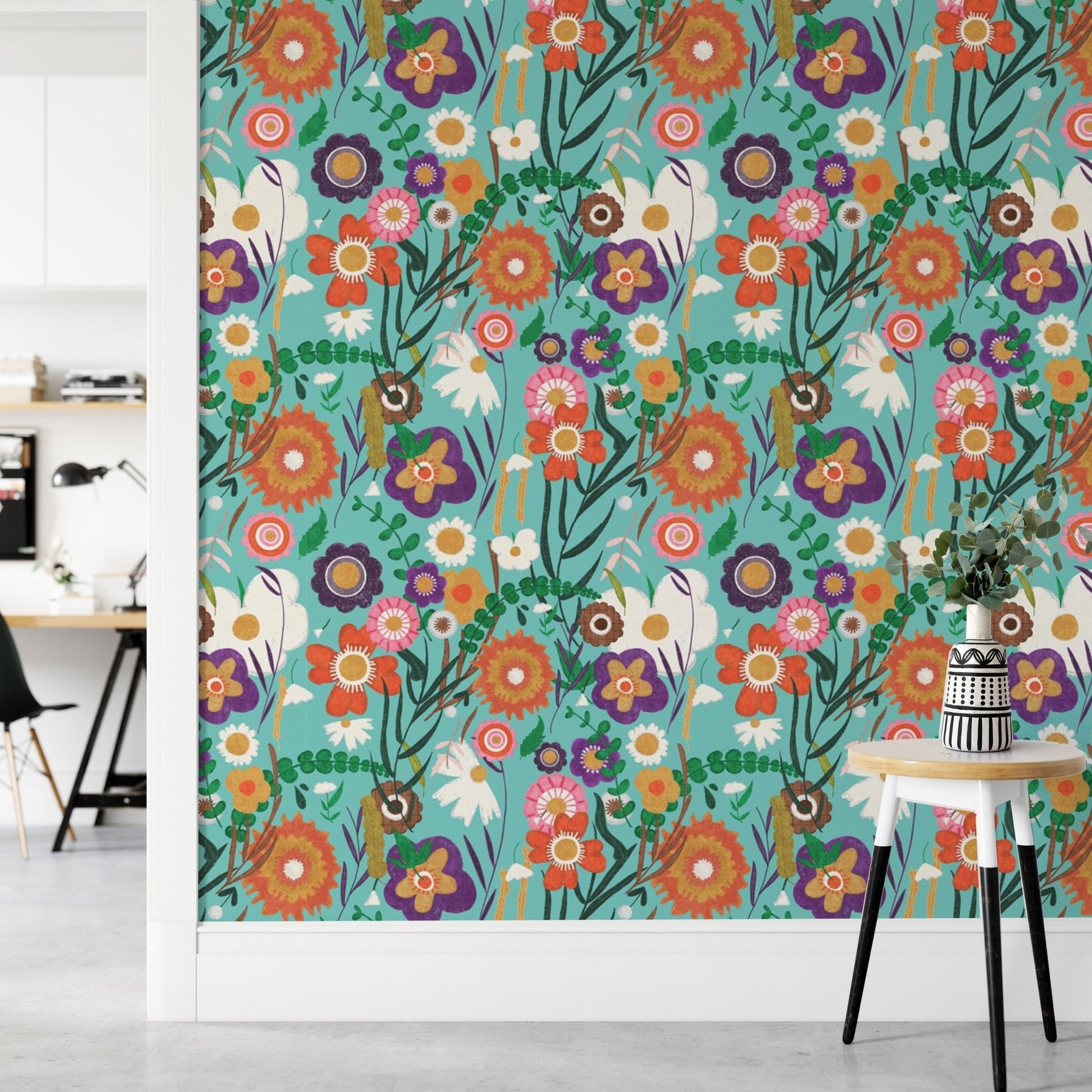 Colorful floral murals with a blue background, SUSCT84