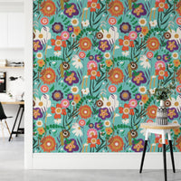 Colorful floral murals with a blue background, SUSCT84