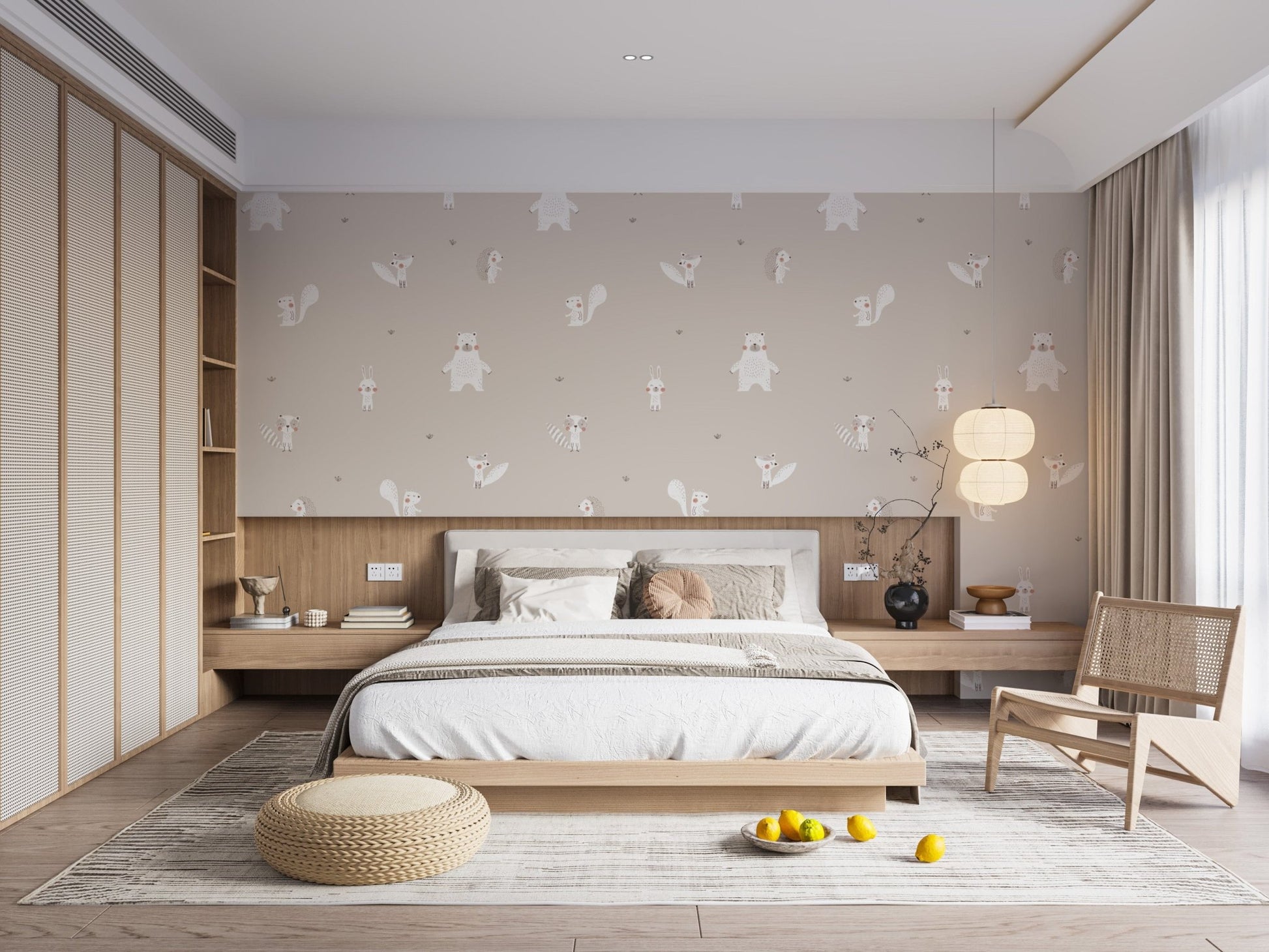 Forest animals mural for beige walls
