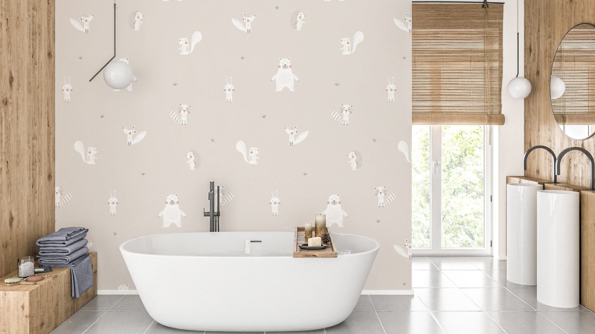 Woodland wallpaper beige animal theme

