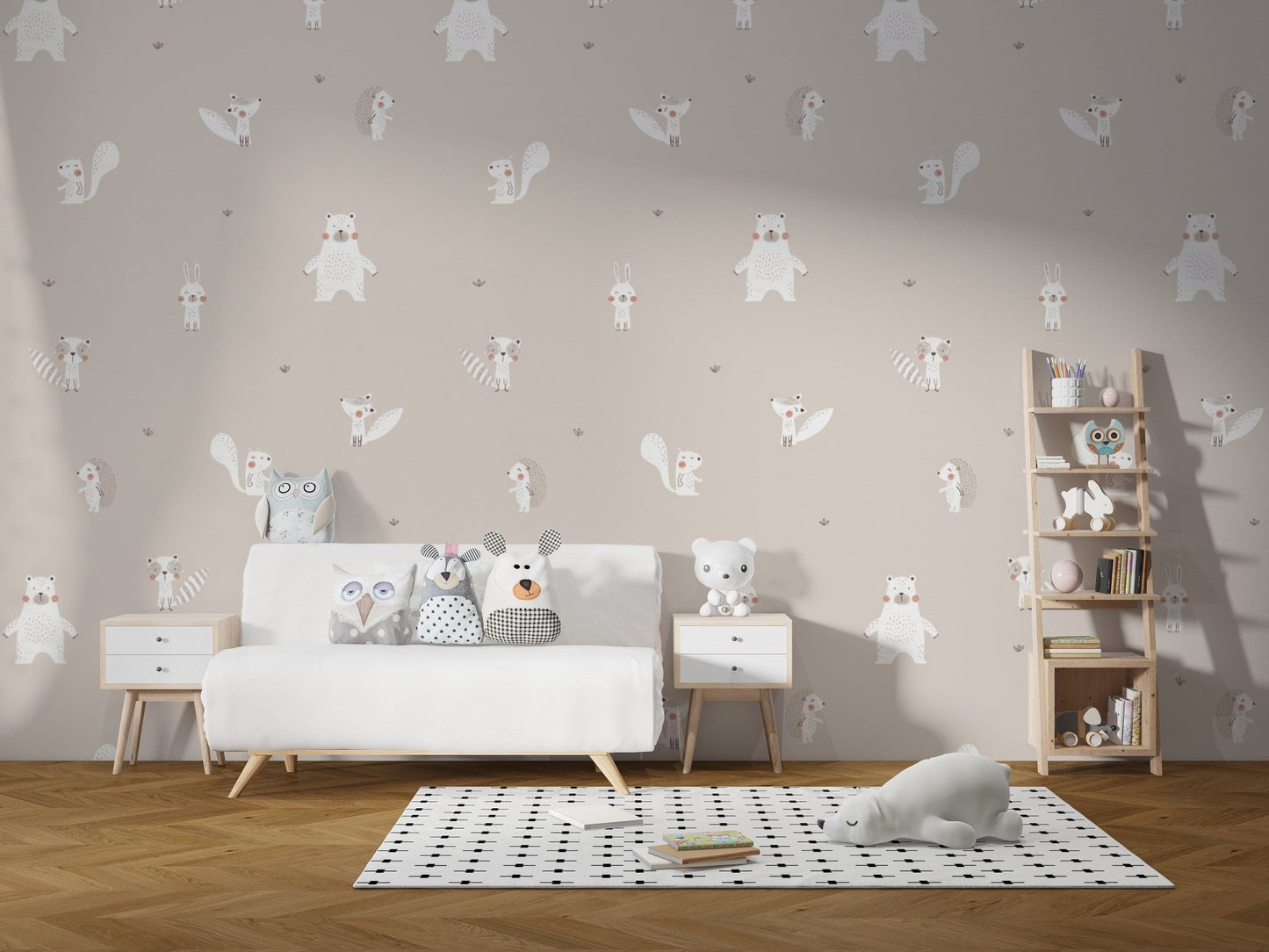 Forest animals beige wallpaper design
