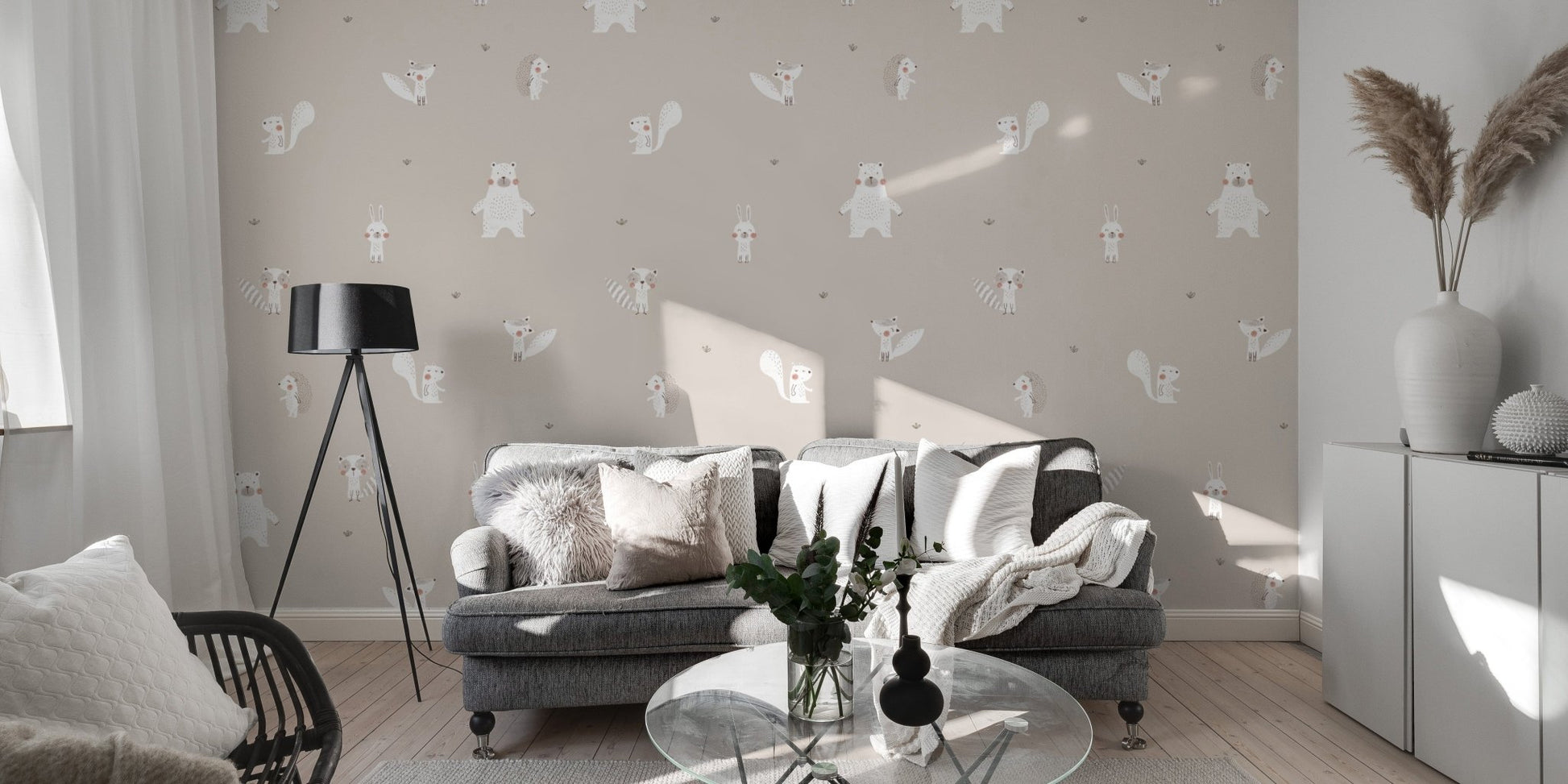 Woodland animals beige wall covering
