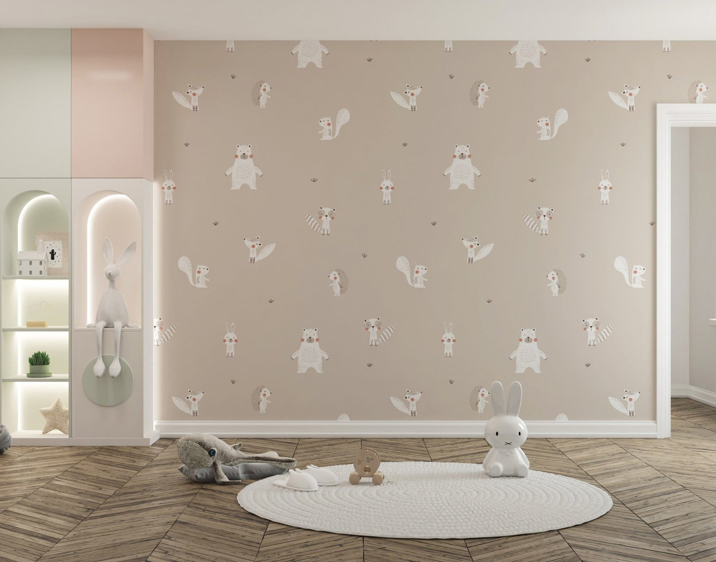 Beige forest animals wall mural
