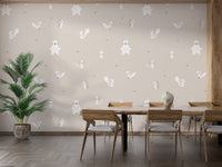 Beige forest creatures wallpaper mural
