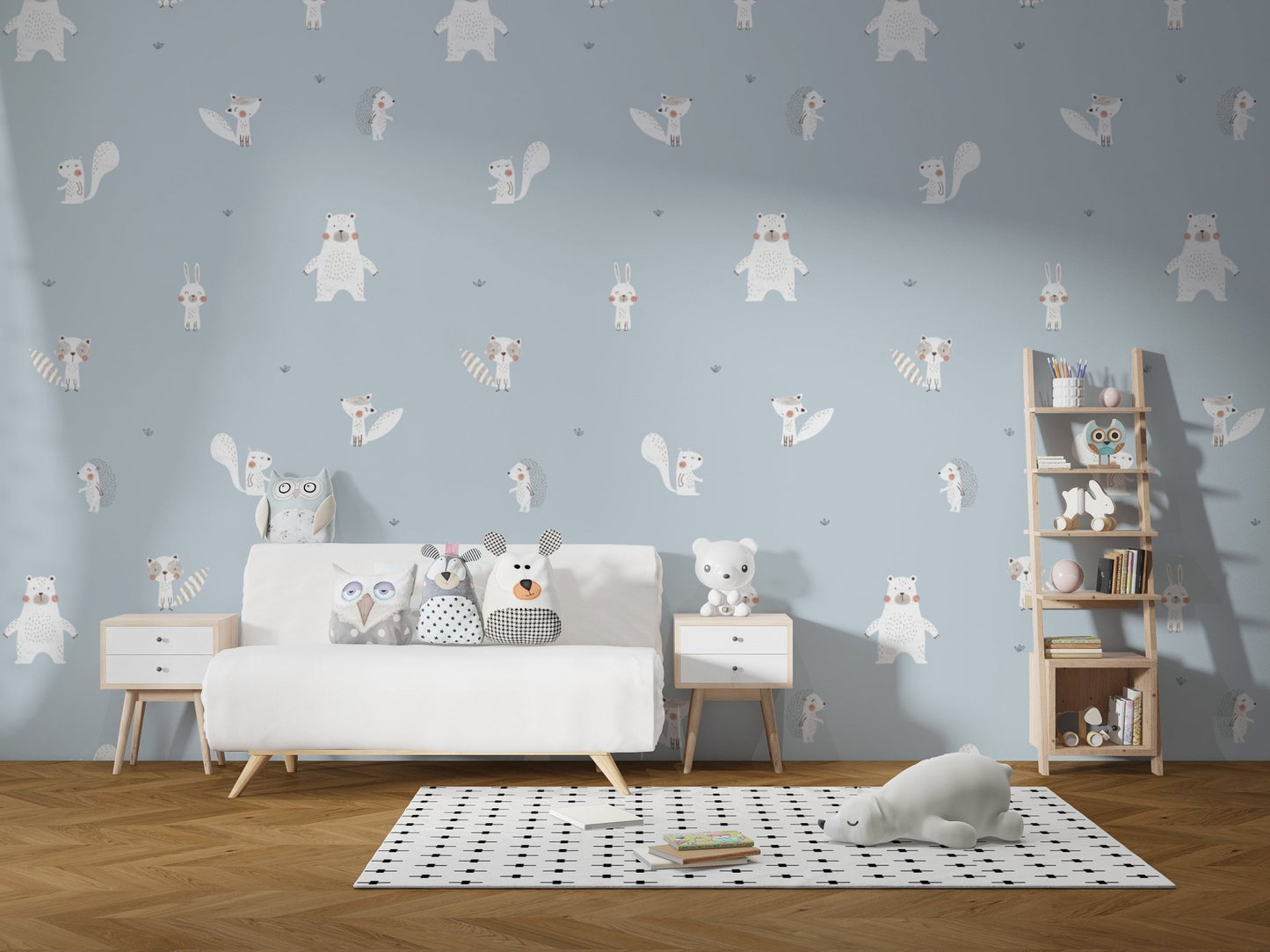 Blue forest animal wall mural
