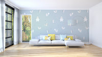 Blue wildlife wall mural design
