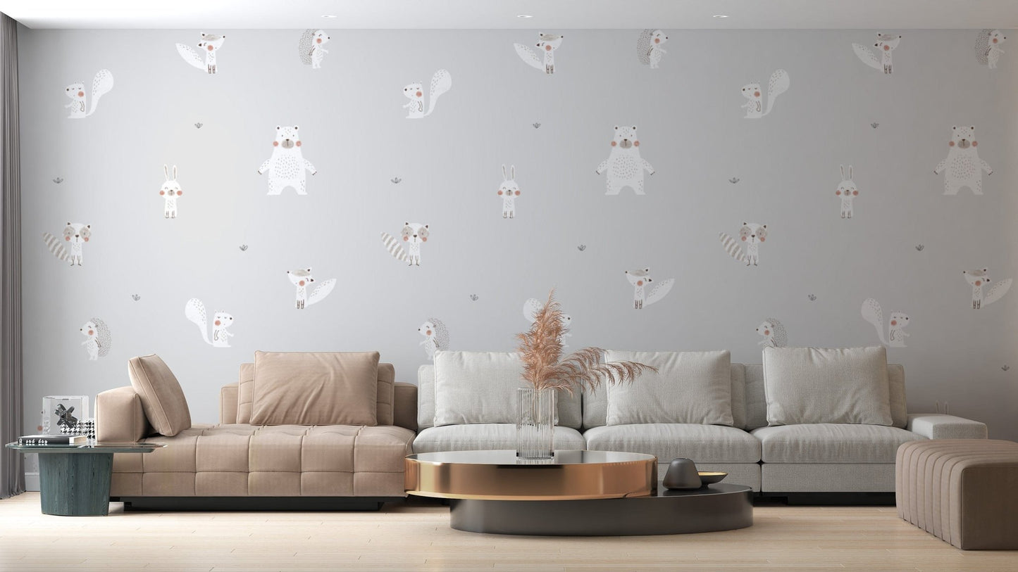 Gray forest animals wallpaper design

