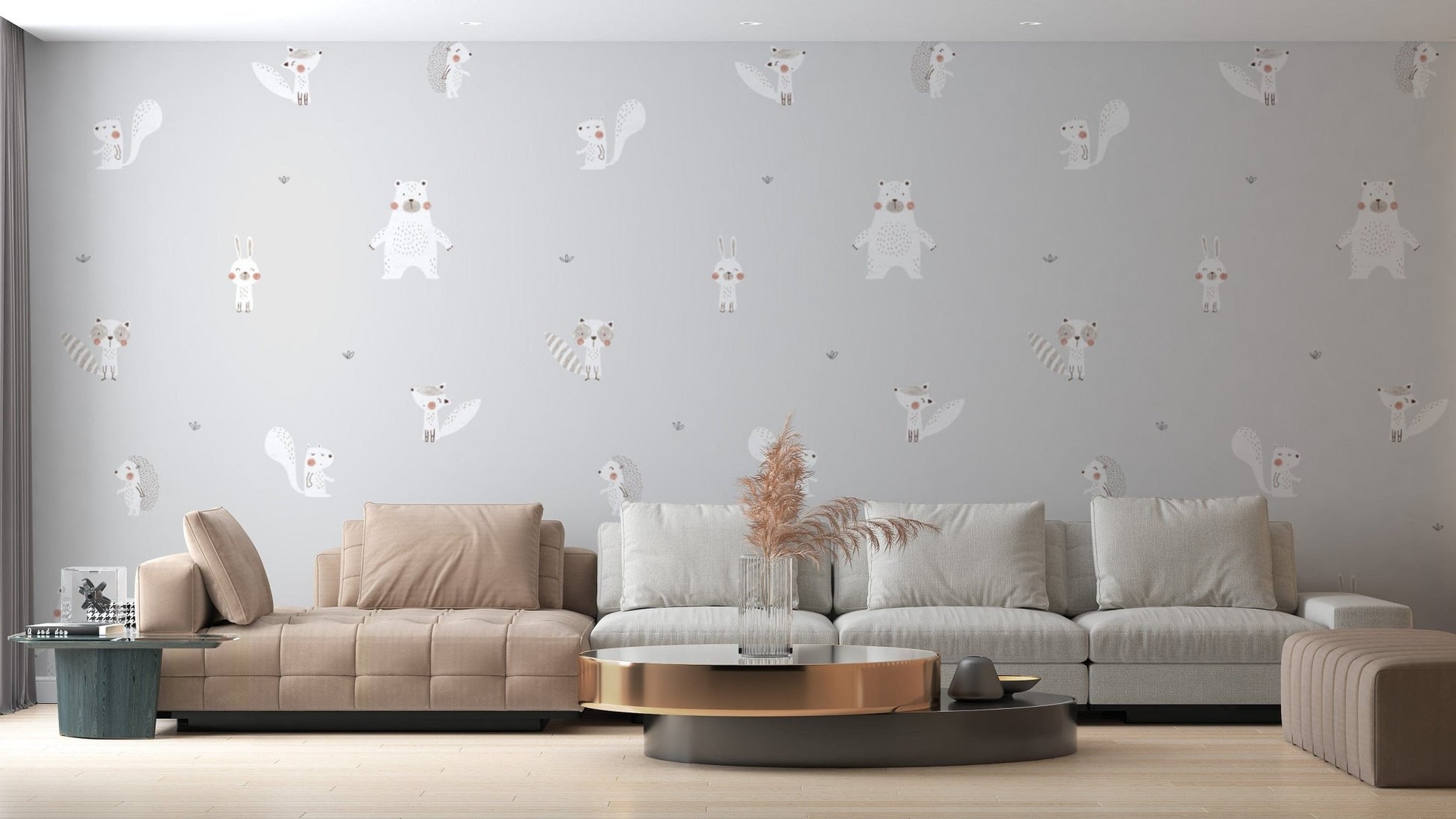 Gray forest animals wallpaper design
