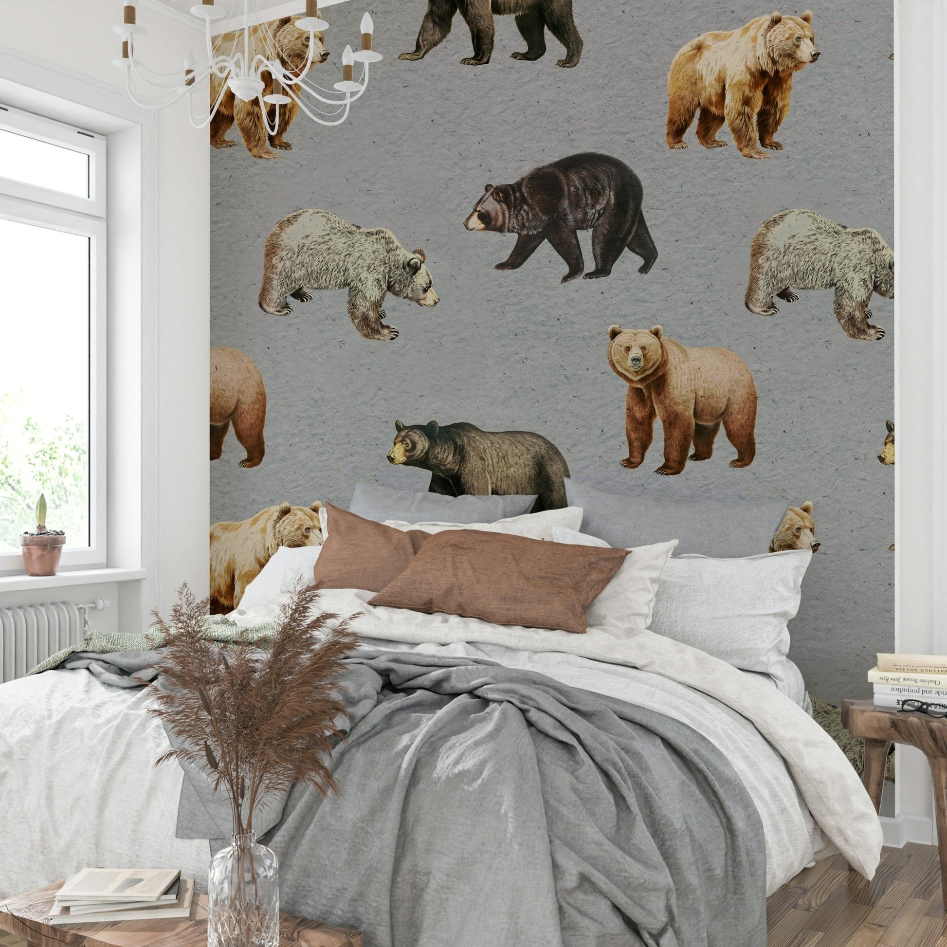 Peaceful forest mural with wildlife

