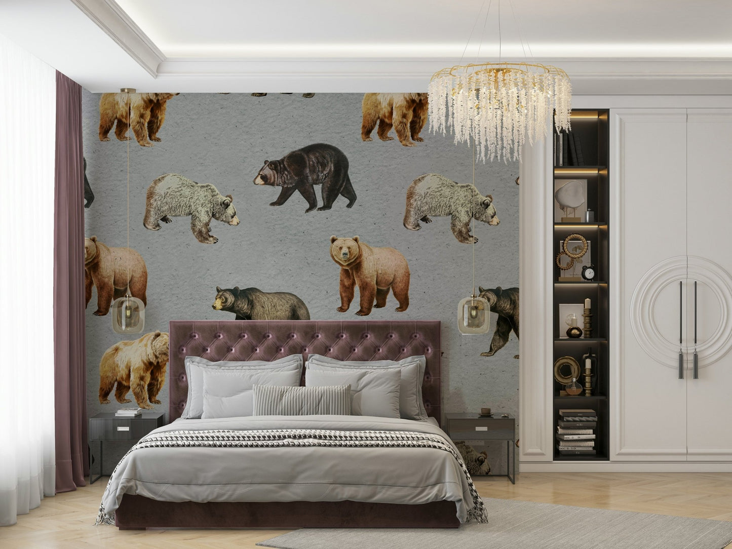 Bear and tree scene wall mural

