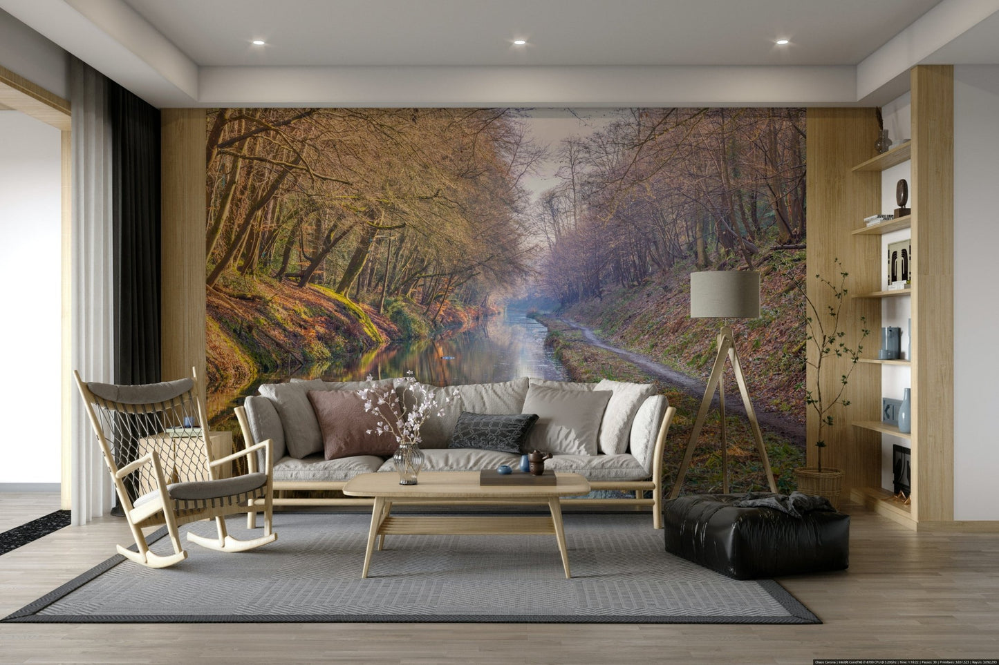 Forest Canal Escape wall mural design


