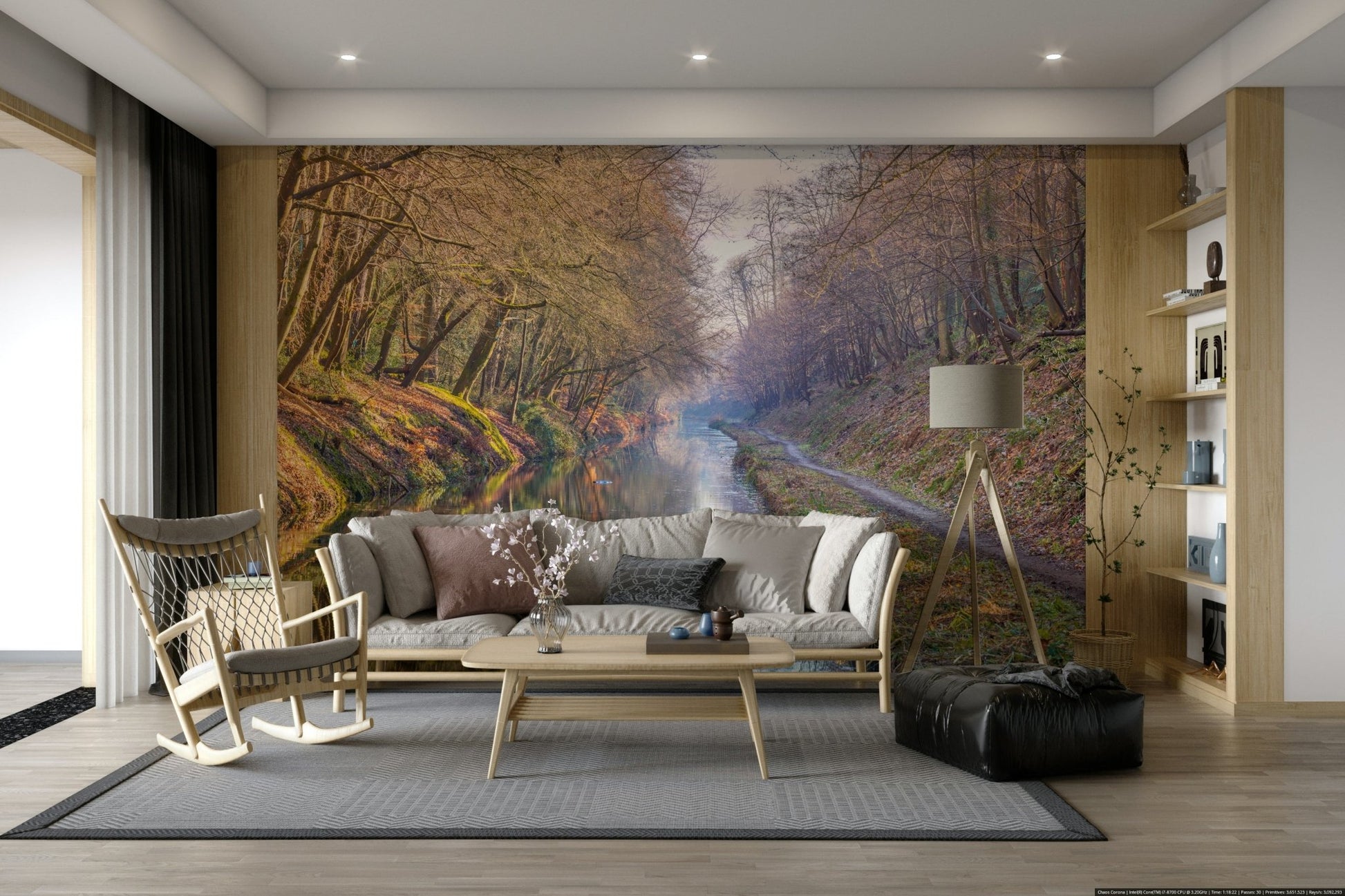 Forest Canal Escape wall mural design

